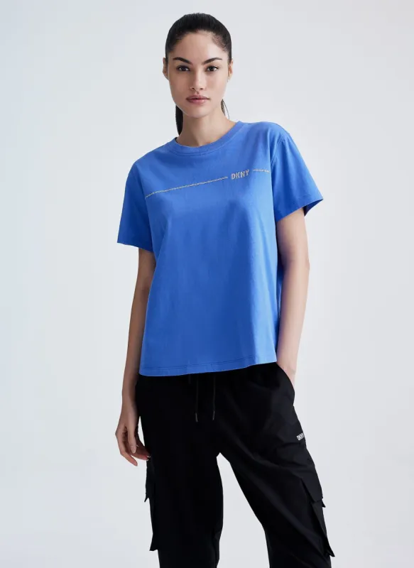 RHINESTONE STRIPE LOGO TEE sold by DKNY
