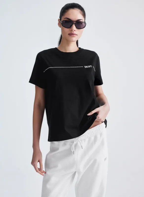 RHINESTONE STRIPE LOGO TEE sold by DKNY
