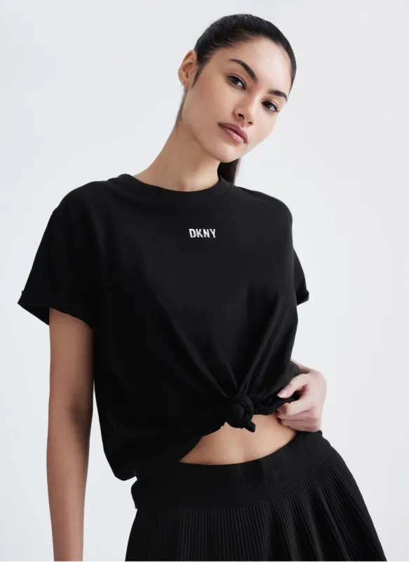 METALLIC BUBBLE LOGO KNOT FRONT TEE sold by DKNY