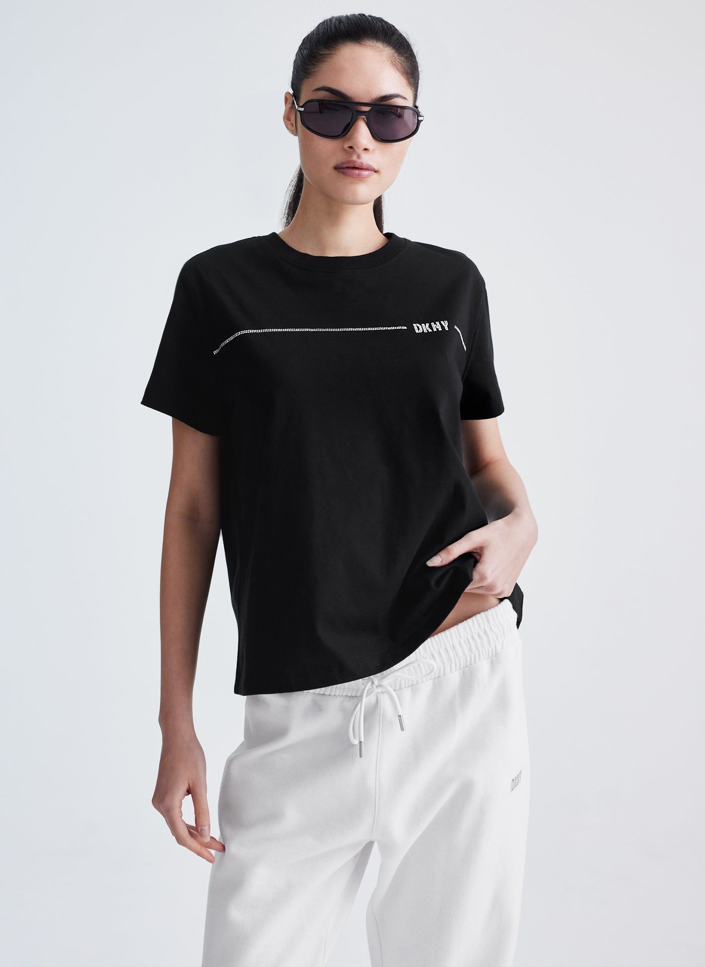 RHINESTONE STRIPE LOGO TEE sold by DKNY