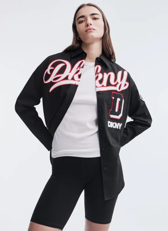 PATCH AND EMBROIDERY OVERSIZED SHIRT sold by DKNY