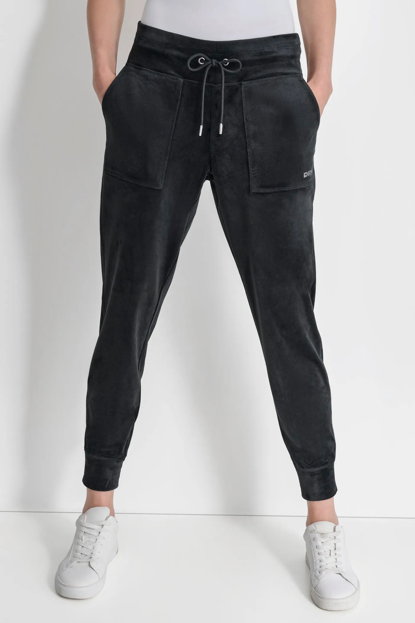 PLATINUM VELOUR RHINESTONE LOGO JOGGER sold by DKNY