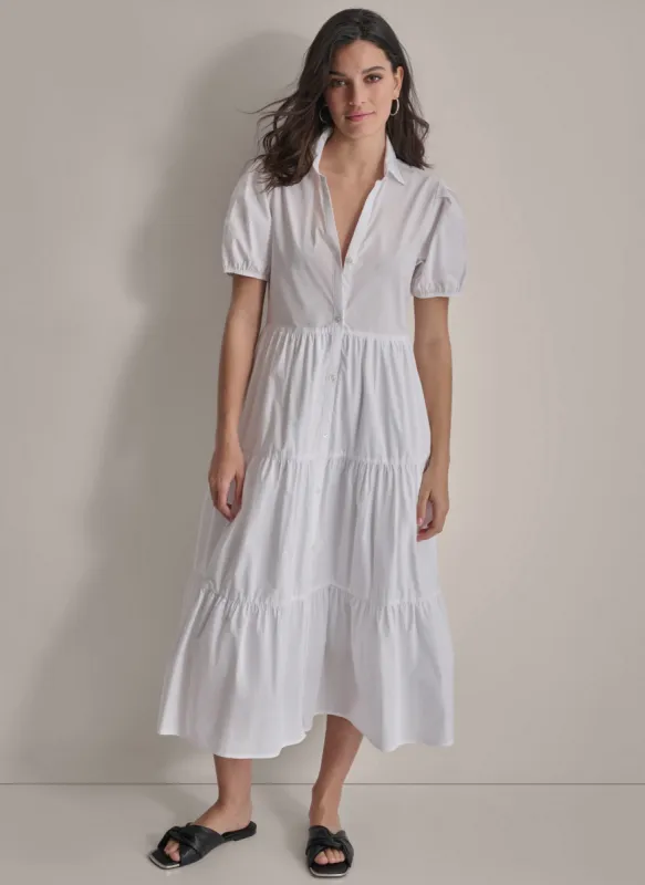 POPLIN DRESS WITH PUFF SLEEVE sold by DKNY