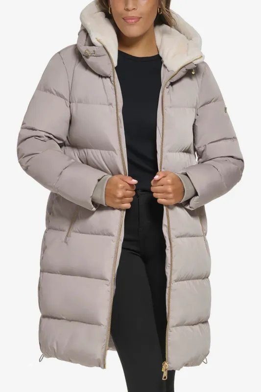 DOWN FILLED PUFFER WITH FAUX FUR TRIM sold by DKNY