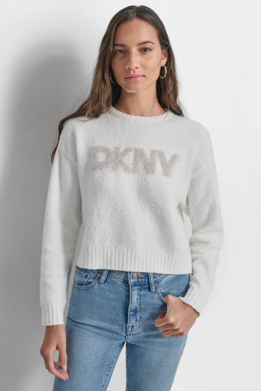 TINSEL LOGO BOUCLE SWEATER sold by DKNY