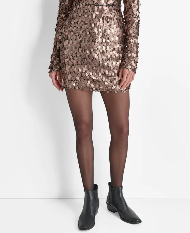 SEQUINS AND MESH MINI SKIRT sold by DKNY