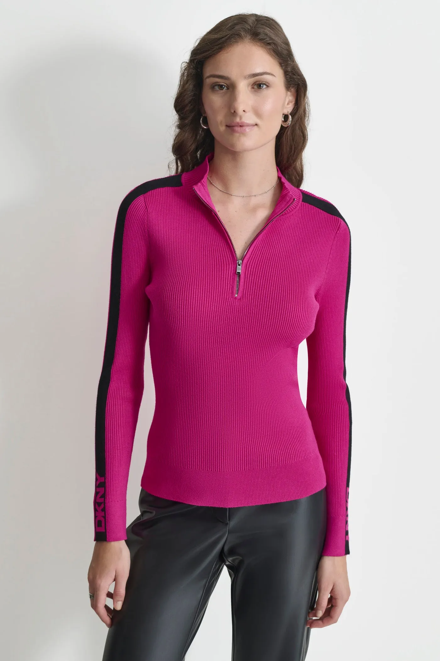 HALF ZIP LOGO TAPE SWEATER sold by DKNY