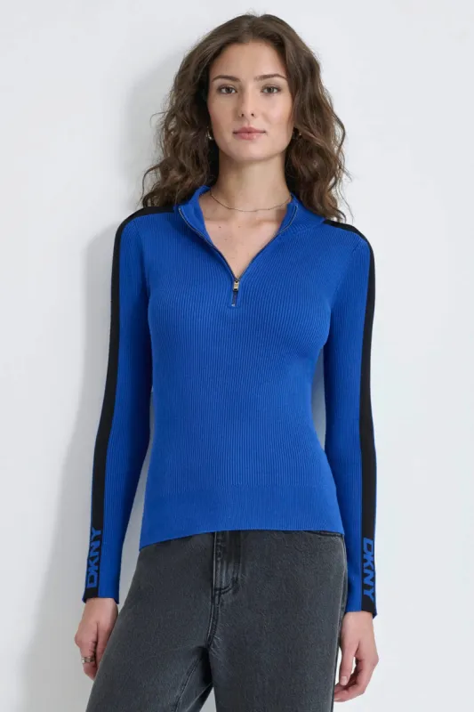 HALF ZIP LOGO TAPE SWEATER sold by DKNY
