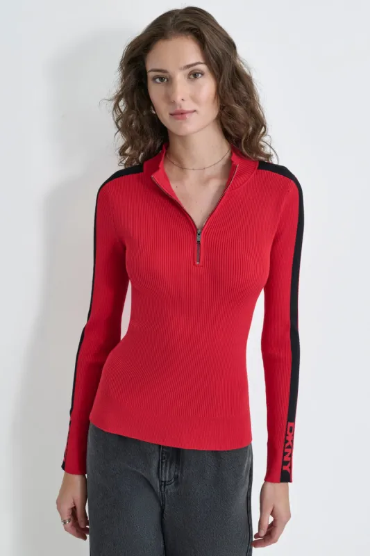 HALF ZIP LOGO TAPE SWEATER sold by DKNY