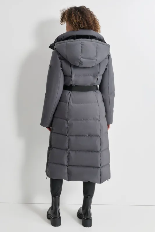 BOX QUILT LONG PUFFER W/ BELT Parallel