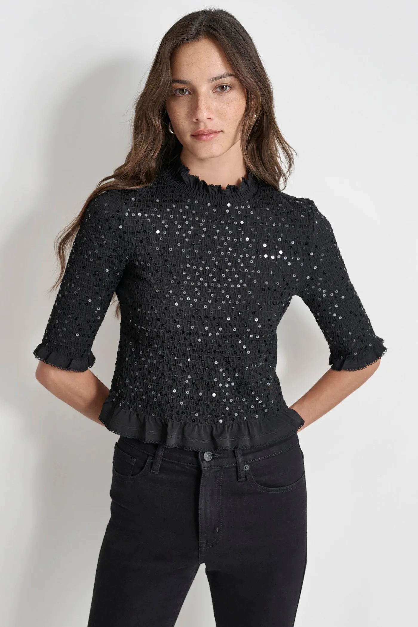 SMOCKED SEQUIN TOP sold by DKNY