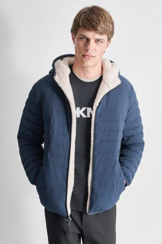 SHERPA LINED HOODED STRETCH PUFFER sold by DKNY