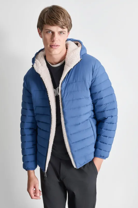 SHERPA LINED HOODED STRETCH PUFFER sold by DKNY