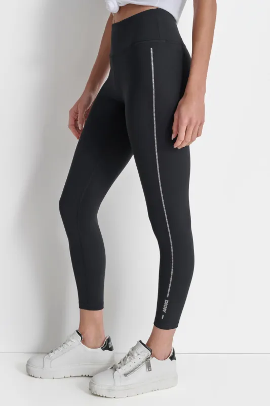 HIGH WAIST 7/8 RHINESTONE STRIPE LOGO LEGGINGS sold by DKNY