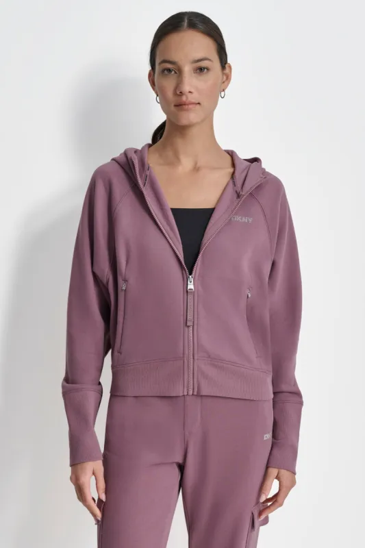 MINI STUD LOGO DOLMAN SLEEVE FULL ZIP HOODIE sold by DKNY