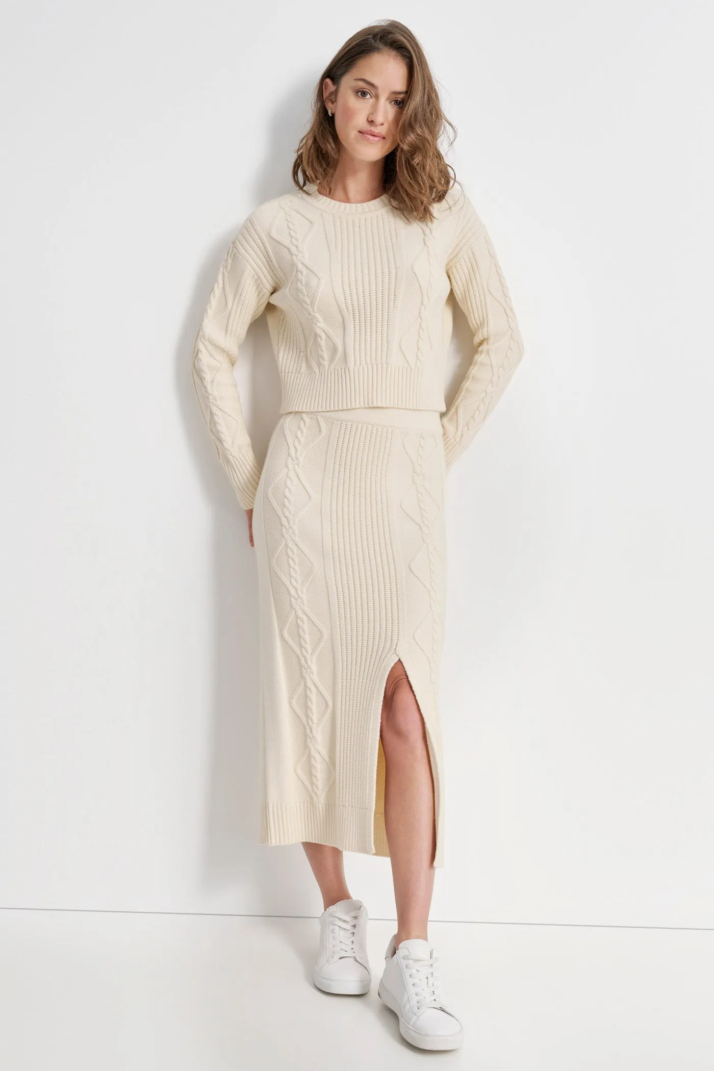 CABLE AND RIB SWEATER SKIRT sold by DKNY product image thumbnail 3