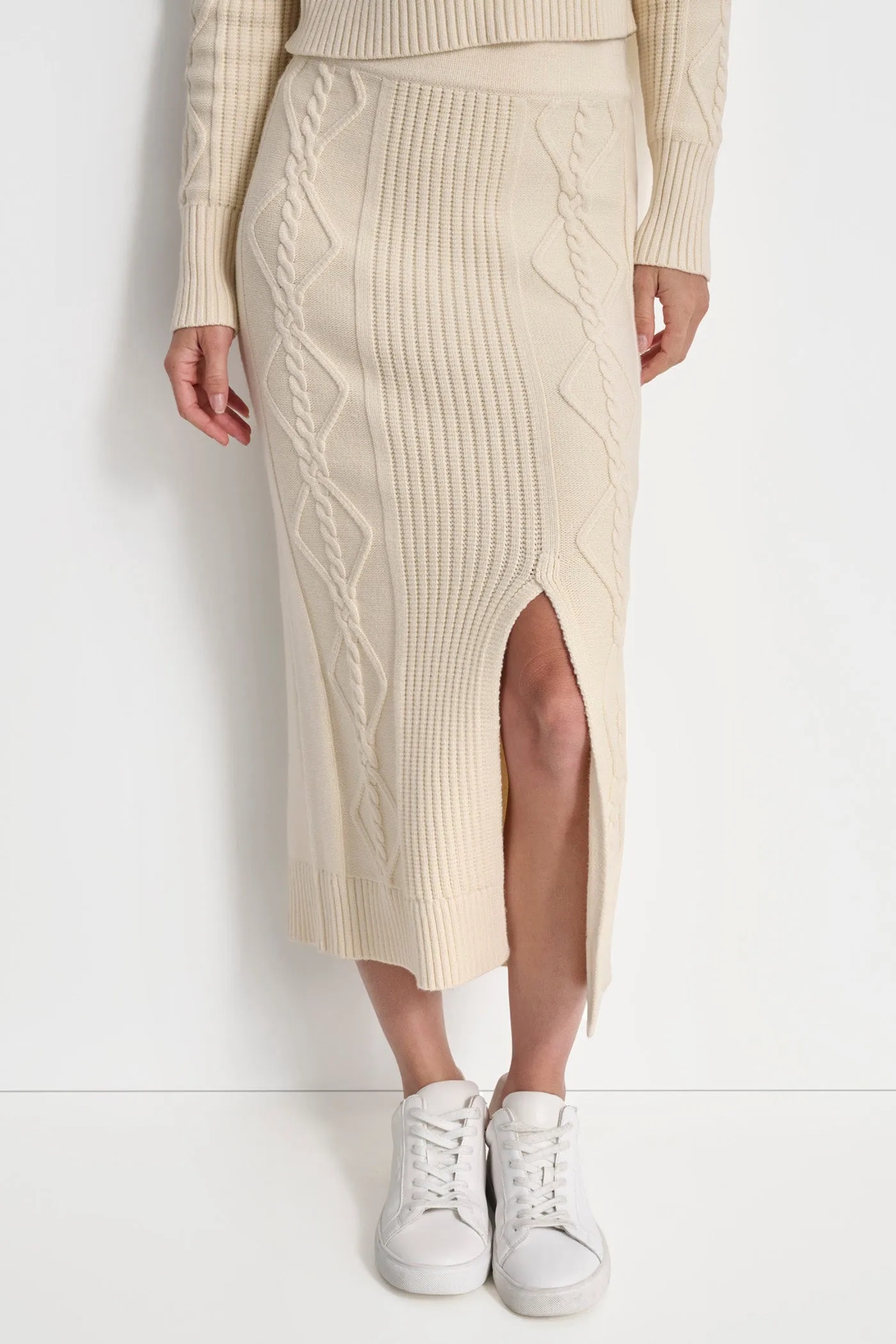 CABLE AND RIB SWEATER SKIRT sold by DKNY