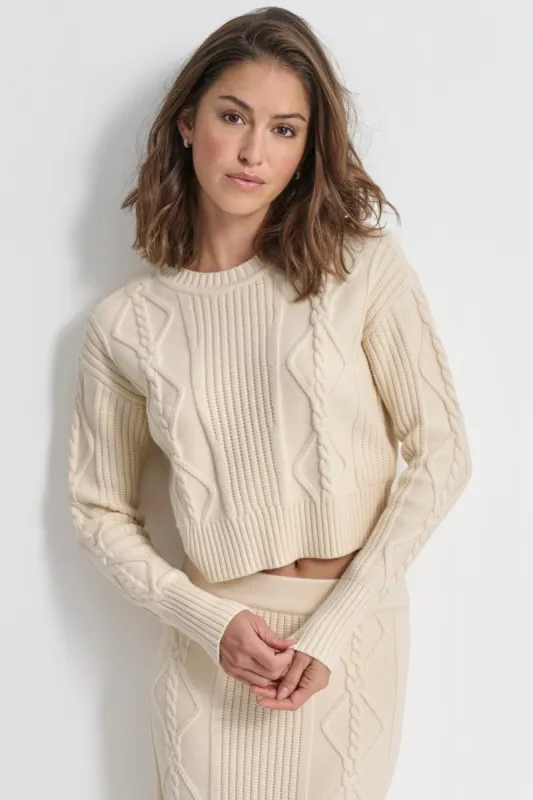 CABLE AND RIB CROP SWEATER sold by DKNY