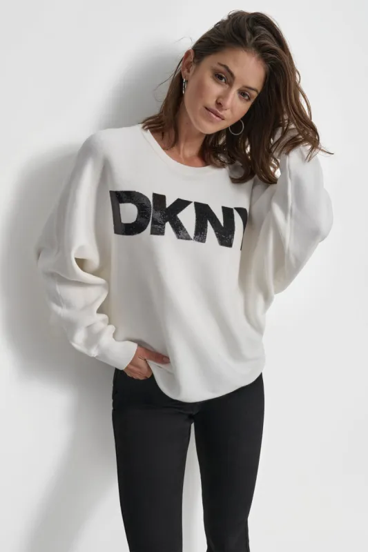 dolman sequin LOGO SWEATER sold by DKNY
