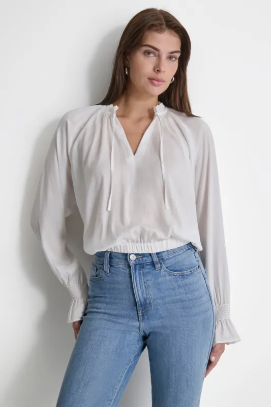 SMOCKED CUFF RAGLAN SLEEVE BLOUSE sold by DKNY