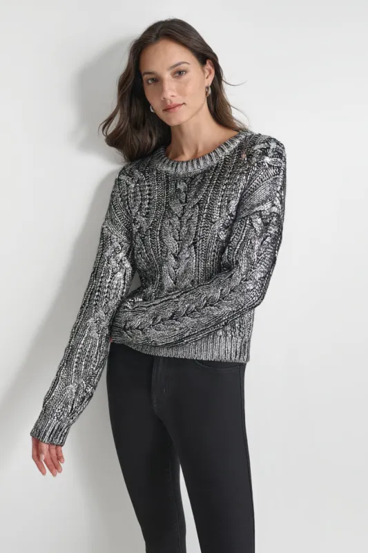 FOIL PRINT CHUNKY CABLE SWEATER sold by DKNY
