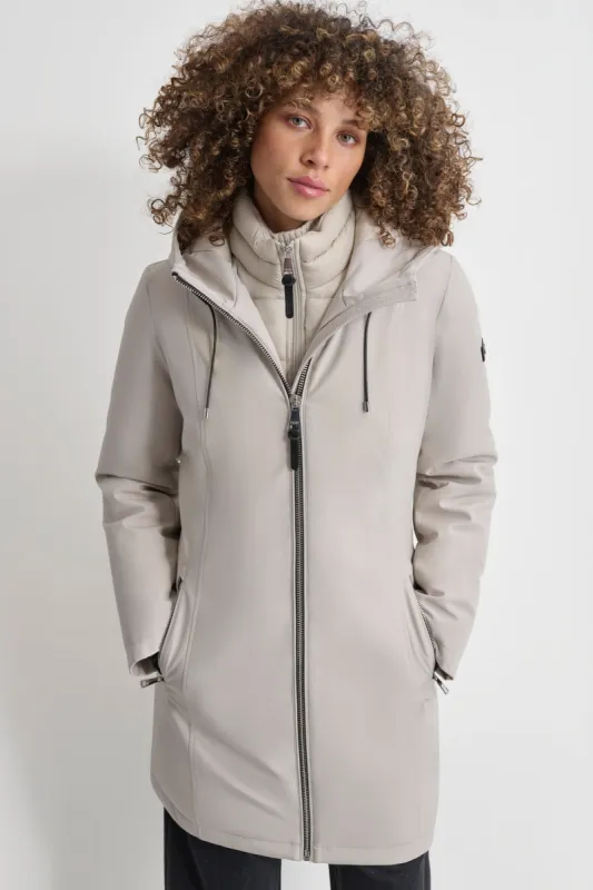 MID LENGTH HOODED SOFT SHELL JACKET sold by DKNY