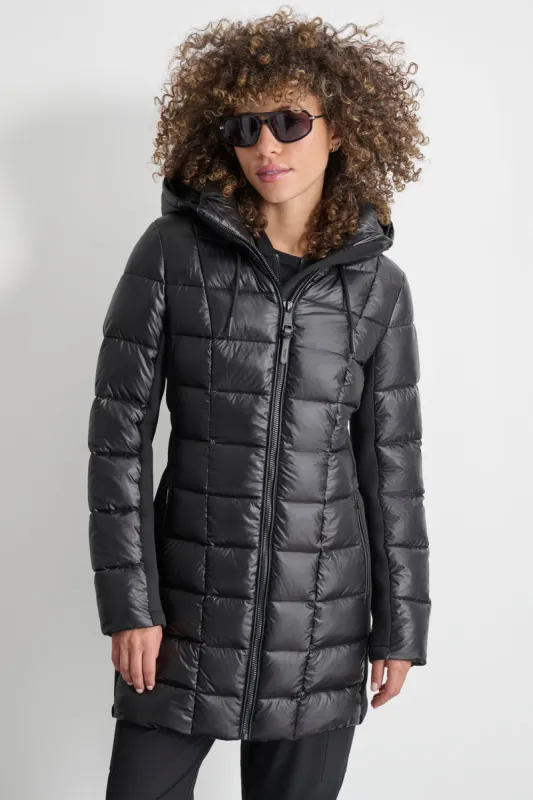 BOX QUILT MIXED MEDIA LONG PUFFER sold by DKNY