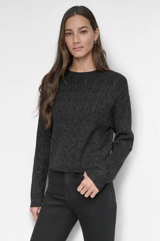 CABLE CROPPED CREW NECK SWEATER sold by DKNY
