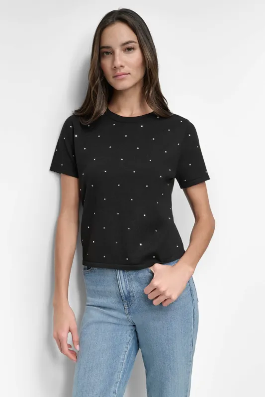 CREW NECK TEE WITH STUDS sold by DKNY