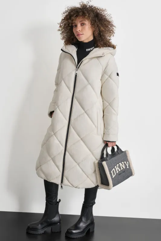 SILKY LONG QUILTED PARKA sold by DKNY