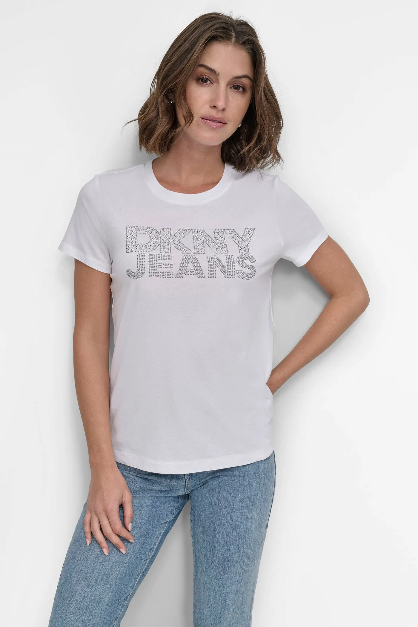 RHINESTUD LOGO TEE sold by DKNY