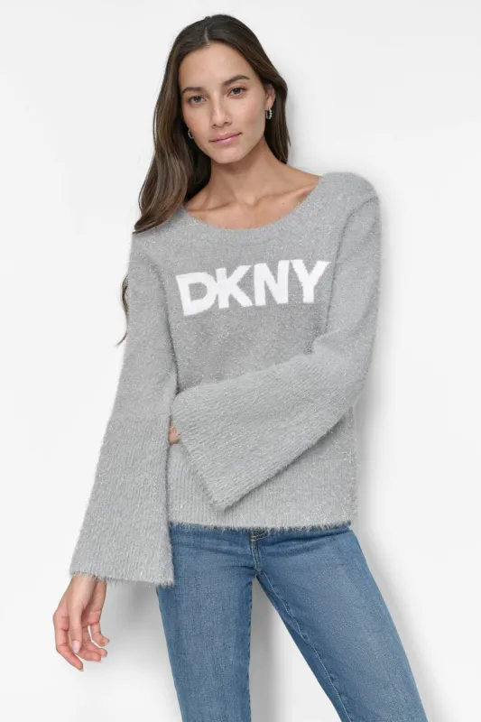 SCOOP NECK METALLIC LOGO SWEATER sold by DKNY