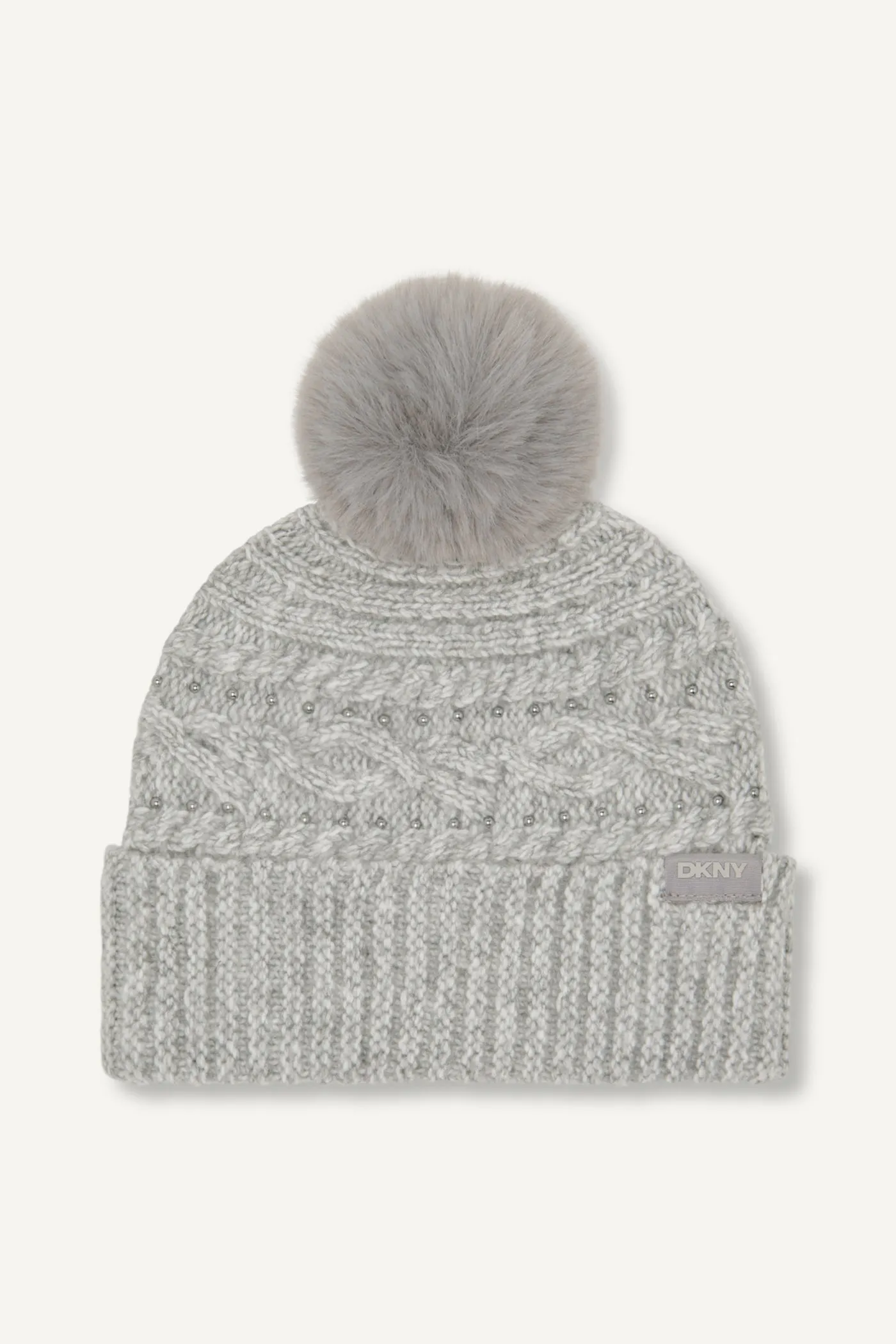 STUDDED CABLE POM HAT sold by DKNY