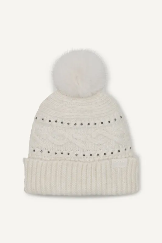STUDDED CABLE POM HAT sold by DKNY