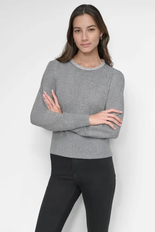 CREW NECK WITH RHINESTONE TRIM AT NECK sold by DKNY