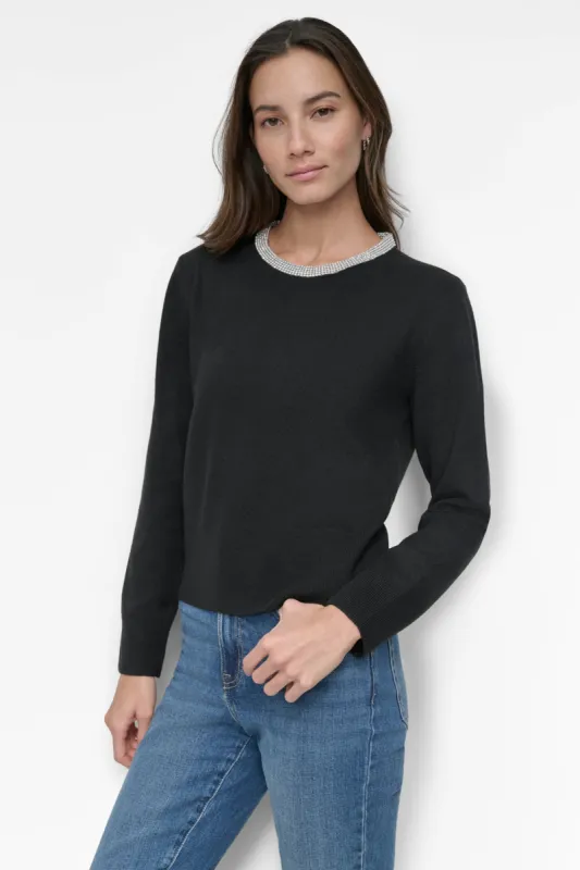 CREW NECK WITH RHINESTONE TRIM AT NECK sold by DKNY