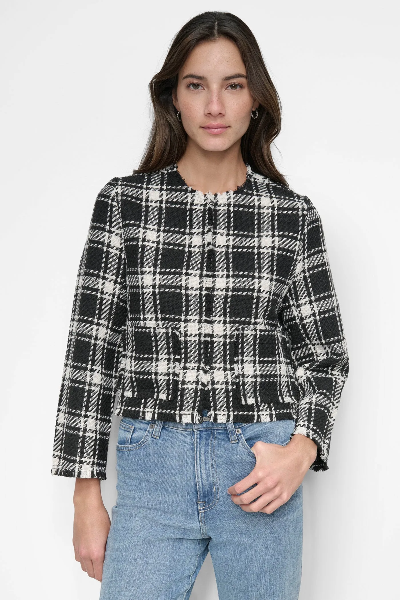 FRAYED CROPPED JACKET sold by DKNY