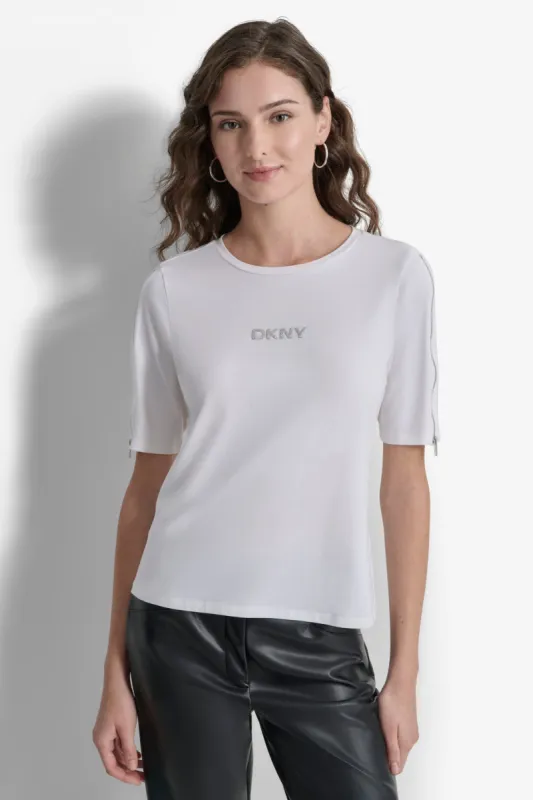 ZIPPER SLEEVE LOGO TEE sold by DKNY