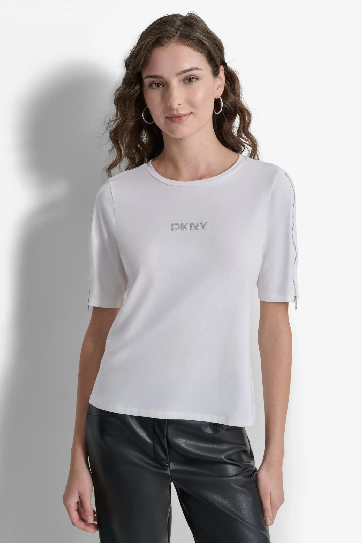 ZIPPER SLEEVE LOGO TEE sold by DKNY