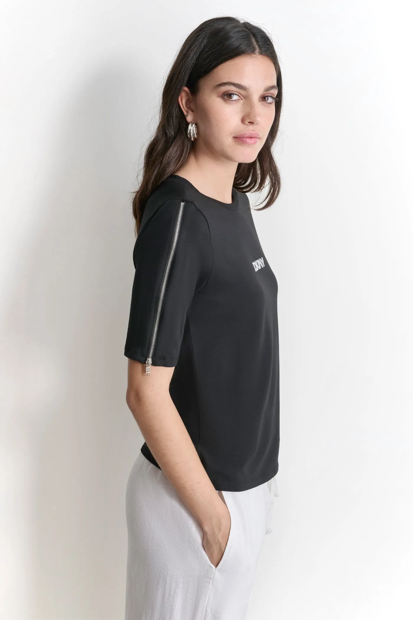 ZIPPER SLEEVE LOGO TEE sold by DKNY product image thumbnail 3