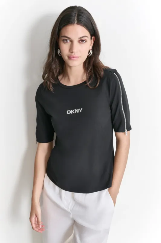 ZIPPER SLEEVE LOGO TEE sold by DKNY