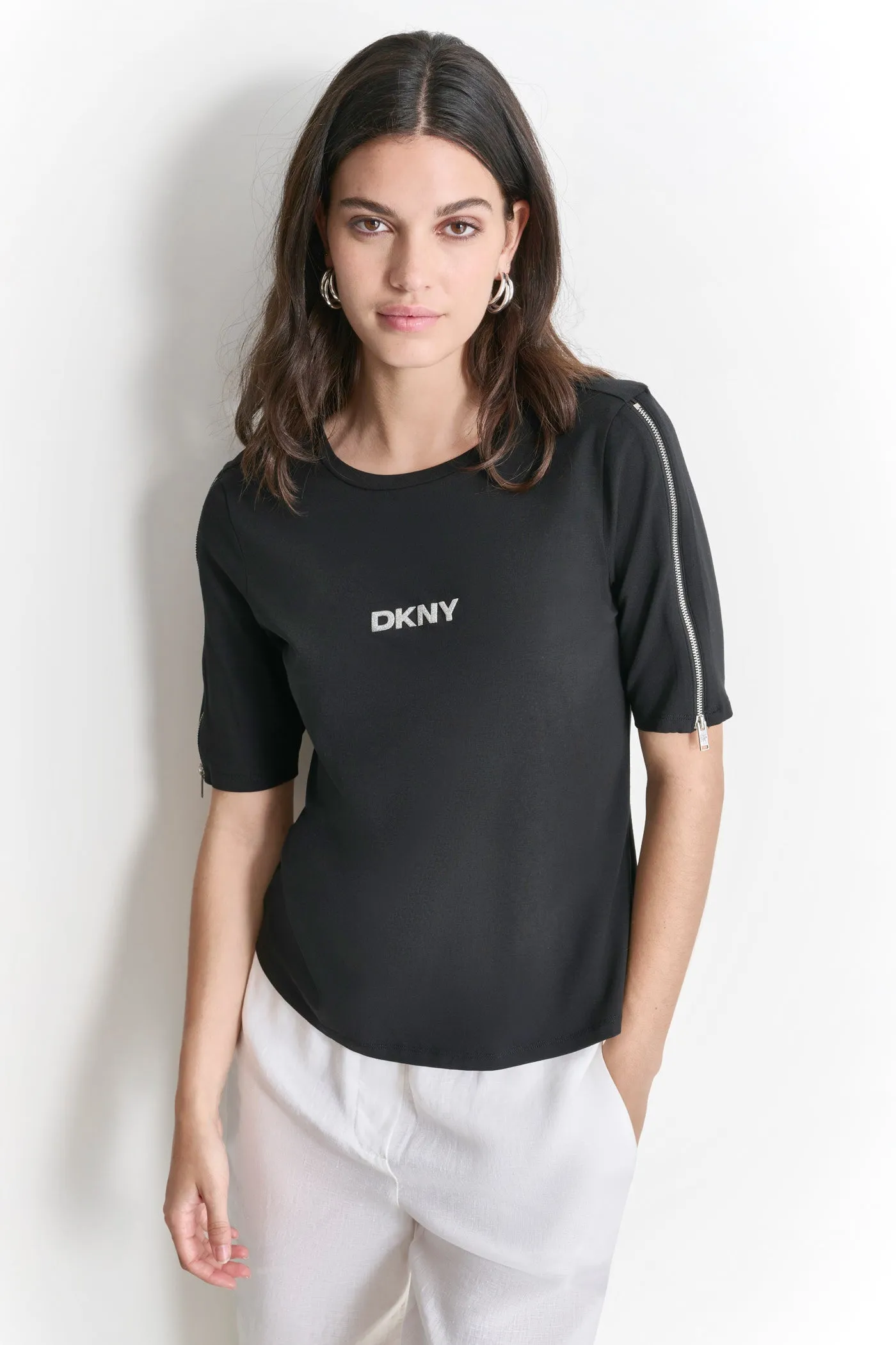 ZIPPER SLEEVE LOGO TEE sold by DKNY