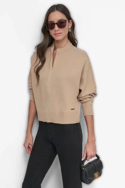 MOCK NECK HALF ZIP FRONT TOP sold by DKNY