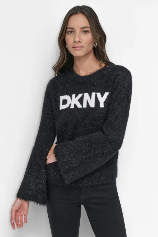 SCOOP NECK METALLIC LOGO SWEATER sold by DKNY