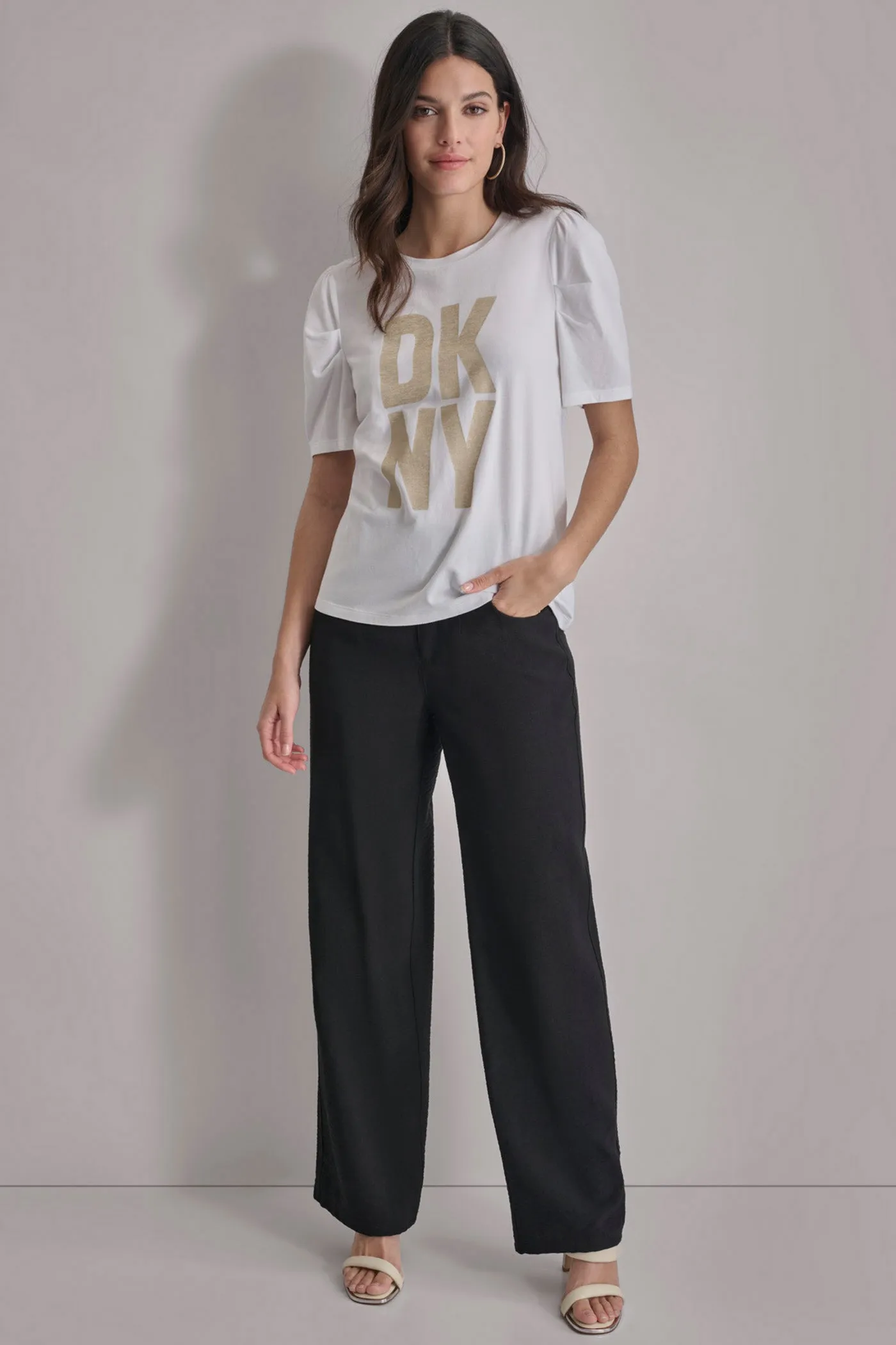PUFF SLEEVE GOLD MARBLE LOGO TEE sold by DKNY product image thumbnail 3