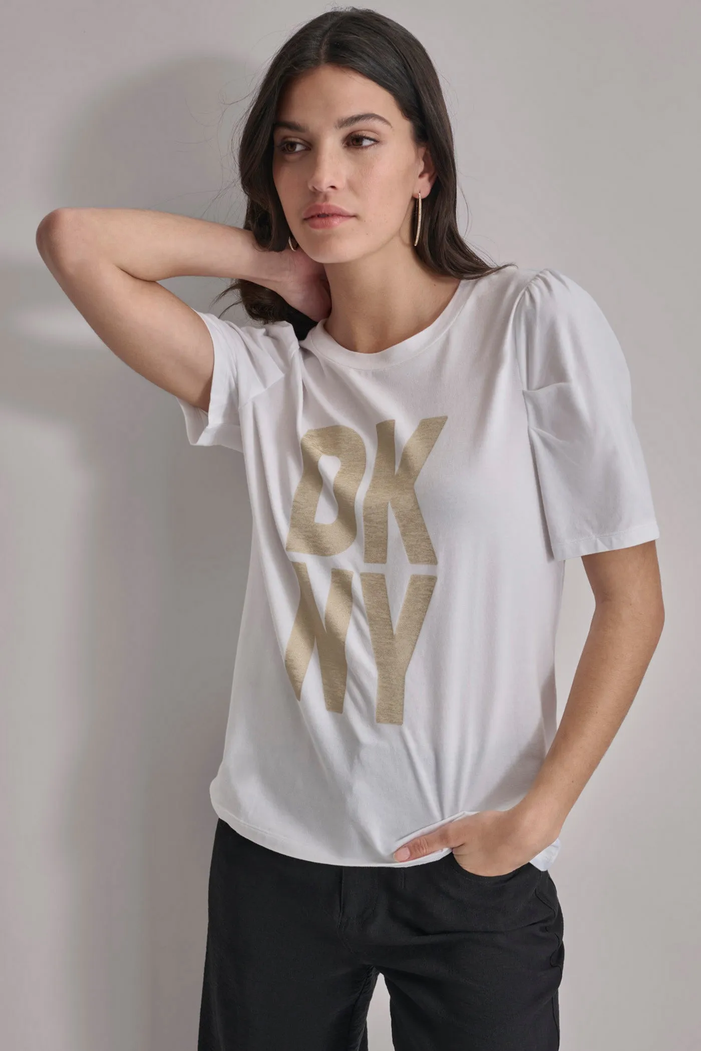 PUFF SLEEVE GOLD MARBLE LOGO TEE sold by DKNY product image thumbnail 5
