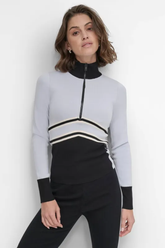 APRES SKI CHEVRON STRIPE HALF ZIP SWEATER sold by DKNY