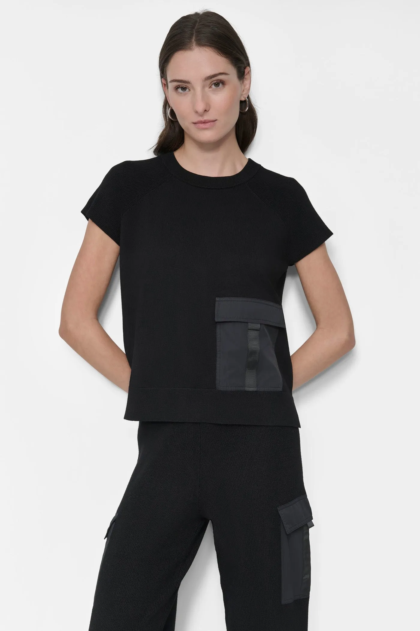 SHORT SLEEVE CARGO POCKET SWEATER sold by DKNY