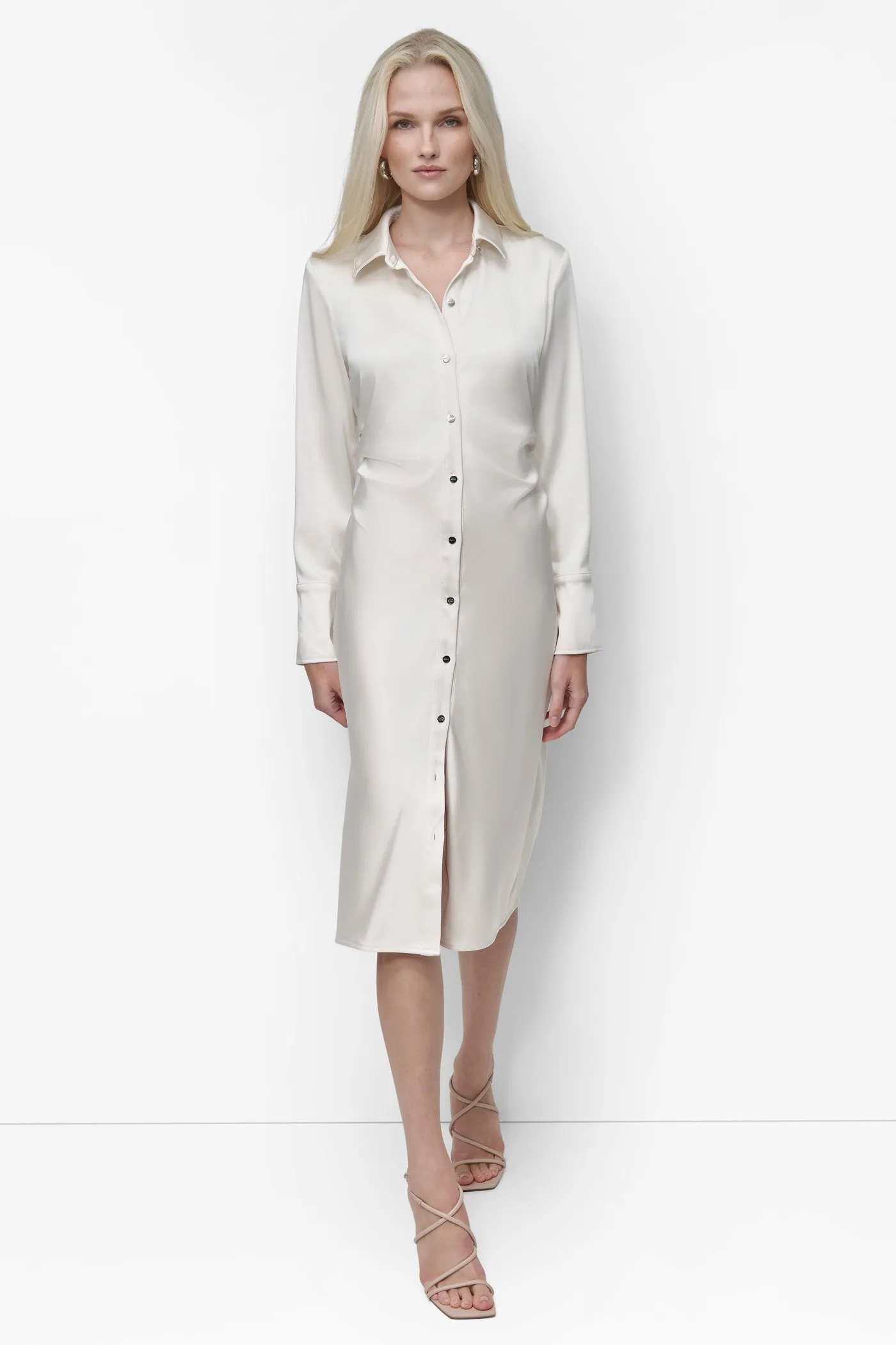 SATIN BUTTON DOWN DRESS sold by DKNY
