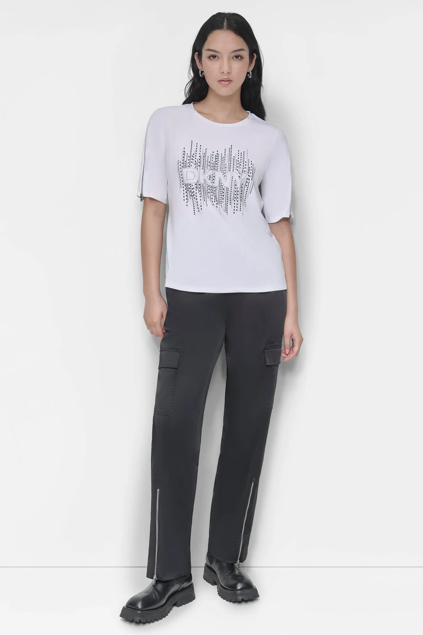 ZIP SLEEVE CRYSTAL TEE sold by DKNY product image thumbnail 3